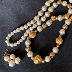 Pearl and Gold-tone Nacklace and Earrings